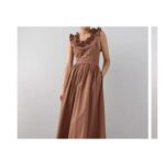 Ruffle Strap Detail Midaxi Dress – Brown