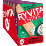 Ryvita Rosemary & Sea Salt Thins Dipping, Snacking, Sharing Fibre Healthy 6 Packs of 125g