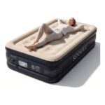 SENNOUL Single Inflatable Airbed with Built-in Pump, Flocked Surface