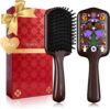 SIMETRA Wooden Paddle Detangler Hair Brush for Women Men (Fox Pattern) Guinean Ovangkol Hardwood Bristles, Wet & Dry Hairbrushes, Square Detangler Brushes, Suitable for All Hair Types