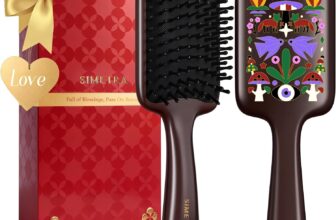 SIMETRA Wooden Paddle Detangler Hair Brush for Women Men (Fox Pattern) Guinean Ovangkol Hardwood Bristles, Wet & Dry Hairbrushes, Square Detangler Brushes, Suitable for All Hair Types