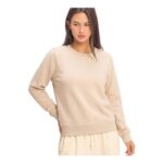 SKM Womens Crew Neck Sweatshirt Long Sleeve Ladies Tops Pullover Black and White