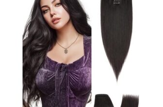 SLEEKALON Clip-in Remy Hair Extensions, 1B Black, 22in, 8pcs