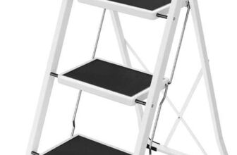 SONGMICS 3-Step Ladder, Folding Step Ladder, Safety, Holds up to 150KG