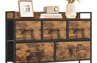 SONGMICS Chest of Drawers, Bedroom Cabinet, 5 Fabric Drawers with Handles