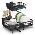 SONGMICS Dish Drainer Rack, Large Extendable Draining Board Rack for Small Spaces, 360 Rotating Extendable Spout, Kitchen Sink Drainer