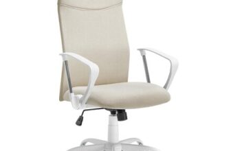 SONGMICS Ergonomic Swivel Office Chair, Upholstered, Adjustable Height, Cappuccino Beige
