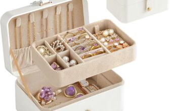 SONGMICS Jewellery Box, 2-Layer Jewellery Storage, 11 x 16 x 8 cm Travel Jewellery Box, Portable Jewellery Case, Small, Spacious, for Larger Accessories, Gift Idea, Cloud White JBC166W01