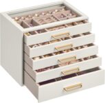 SONGMICS Jewellery Box, Glass Top Organiser, 5-Layer, 17.2 x 24 x 18.4 cm