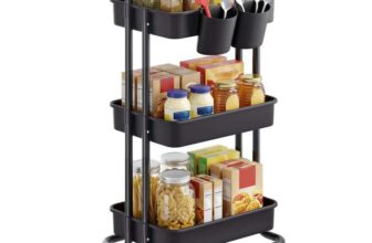 SONGMICS Rolling Cart, 3 Tier Storage Cart with Handle
