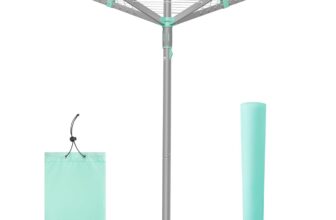 SONGMICS Rotary Washing Line, Foldable, 164.0 ft (50 m) Length Clothes Lines for Outdoor,with Clips and Protective Cover, for 4 Loads of Laundry, Silver, BUNJI Collection LLR307EZ01