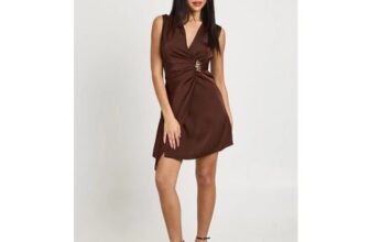Satin Drape Front Trim Detail Mini Dress