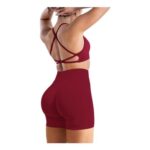 Seamless Womens Gym Sets – 2-Piece Strappy Sports Bra and Shorts