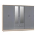 Seconique Nevada 6-Door Wardrobe with 2 Drawers Grey/Light Oak