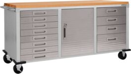 Seville Classics Ultra HD Rolling Workbench with 12 Drawers, for Office, Garage, Workshop, 182.9 x 50.8 x 95.2cm – Granite