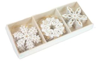 Shabby Chic Wooden Snowflakes, Gold Patterned Christmas Tree Decorations, 24