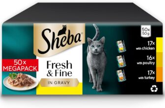 Sheba Cat Wet Food – Fresh and Fine – Cat Pouches Poultry in Gravy – 50 x 50 g Pack