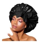 Silk Bonnet for Sleeping Curly Hair, Adjustable Night Cap Black