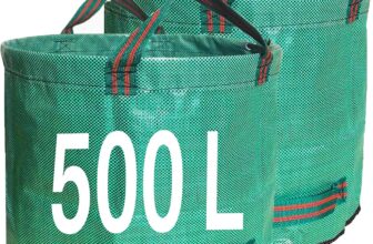 Singwow 500L Heavy Duty Garden Waste Bags, Reinforced Base Edge, 2 Pack 140 g/m² woven PP bags with support hoops and four handles for bulky leaves and large seasonal garden cleanup.