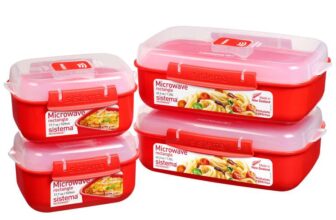Sistema Heat and Eat Microwave Set 1.25 L525 ml Rectangular School Lunch Boxes with Steam Release Vents BPA-Free 4 Count