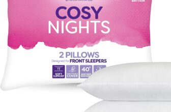 Slumberdown Cosy Nights Bed Pillows 2 Pack Non-Allergenic Ultra Soft Front & Back Sleeper Pillows – Soft Touch Breathable Cover, Made in the UK & Washable, Packaging May Vary (48 x 74cm)