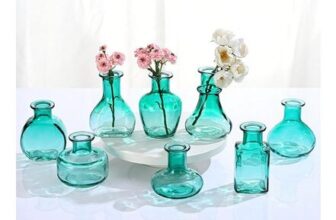 Small Green Glass Bud Vases, Set of 8 for Decor