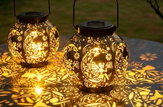 Solar Fairy Lanterns for Outdoor 2 Pack, Metal Garden Lantern Decor with Fairy Design, IP65 Waterproof Solar Lights for Patio, Lawn, Yard, Decorative Gift for Women Mum Grandma