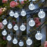 Solar Fairy Lights Garden Outdoor, Waterproof Solar Powered Bubble Lights, 60LED 8M/26FT Solar String Lights, 8 Modes with 8-Hour Timer, Suitable for Garden, Party, Yard, Decoration (Cold White)