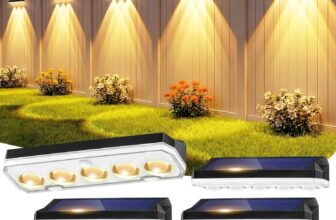 Solar Fence Lights Outdoor, 6 Pack Solar Lights Outdoor Garden Warm White/Cool White& RGB 8 Colors, 5 Lens 40 Lighting Modes, IP65 Waterproof, Outside Wall Light for Garage, Yard, Pathway