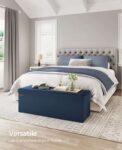 Songmics 131L Foldable Velvet Storage Ottoman Bench, 110cm, 300kg Capacity – Black/Blue – With Code – Sold by Songmics