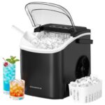 Songmics Ice Maker Countertop, Ice Cube Machine with Self-Cleaning, 12kg, 9 Cubes/6 Mins (Members Only Code) – Black