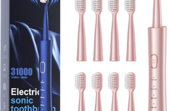 Sonic Electric Toothbrush for Adults, USB Rechargeable Sonic Toothbrush with 8 Brush Heads, Smart Timer, 5 Modes, 2-Hour Fast Charge Last 30 Days, Pink