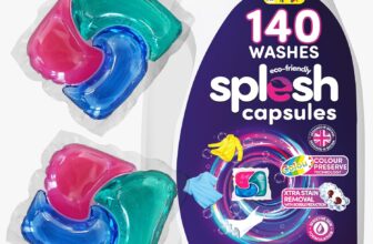 Splesh 3 in 1 Liquid Washing Pods, Laundry Detergent Capsules For Sensitive Skin 140 Washes, Colour Preserve Technology, Xtra Stain Removal Laundry Pods With Integrated Fabric Softener