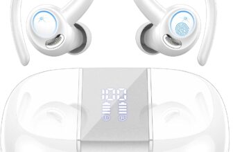 Sport Wireless Earbuds, 48H Bluetooth 5.3 Headphones with Earhooks, ENC Mic Secure Fit Design, Hi-Fi Bass Ear Buds, IPX7 Waterproof Earphones for Running, Gym and Cycling, Workouts, USB-C/Snow White