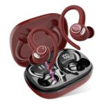 Sports Wireless Earbuds with EarHooks HiFi Stereo Sound, Elegant Red