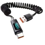 Spring USB A to C Fast Charging Cable Digital Display Nylon Braided Stretch Cord 3.3-6.6ft (Black,2m / 78.74 in) – Amazon Haul Global