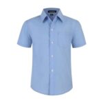 Spring&Gege Boys Button-up Short Sleeve Dress Shirt Blue 4-5Y