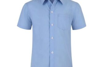 Spring&Gege Boys Button-up Short Sleeve Poplin Dress Shirt Blue 10-11