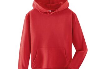 Spring&Gege Youth Solid Pullover Hooded Sweatshirt, Red, 7-8