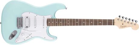 Squier by Fender Debut Collection HSS Stratocaster Electric Guitar, Laurel Fingerboard, White Pickguard, Daphne Blue c/w 2 Year Warranty