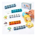 Starnearby Wooden Word Spelling Game with Blocks and Cards