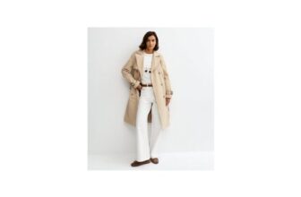 Stone Double Breasted Belted Trench Coat