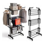 Straame 4-Tier Clothes Airer, Heavy Duty Foldable Drying Rack, 40 Kg, Black