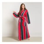 Stripe Teddy Fleece Floor Length Dressing Gown – Green/Red