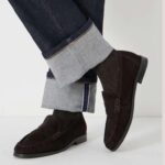 Suede Almond Toe Loafers Dark Brown