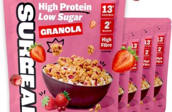 Surreal High Protein Low Sugar Granola – 13g Protein Vegan Snack or Breakfast Cereal – High Fibre, Plant-Based Granola Clusters 300 g (5 Packs, Mixed Berry)
