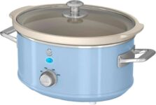 Swan Retro Slow Cooker with 3 Temperature Settings, Removable Dishwasher Safe Ceramic Pot and Glass Lid, 3.5L, Blue