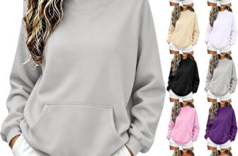 Sweatshirts For Women Uk Oversized Long Sleeve Kangaroo Pocket Jumpers Pull Over Mock Neck Warm Baggy Outdoor Travelling Basic Tunic Tops Without Hood Versatile Plain Casual Clothes