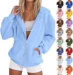 Sweatshirts for Women UK Casual Hooded Jackets with Pockets Oversized Zip Up Hoodies S-3XL