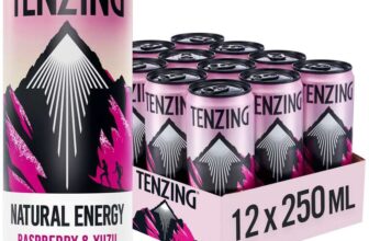 TENZING Natural Energy Drink, Plant Based, Vegan, & Gluten Free Drink, Raspberry & Yuzu, 12 x 250ml